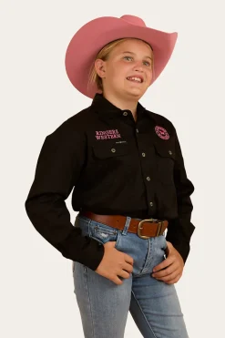 Jackaroo Kids Full Button Work Shirt - Black/Melon