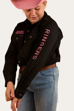 Jackaroo Kids Full Button Work Shirt - Black/Melon