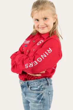 Jackaroo Kids Full Button Work Shirt - Dark Red/White