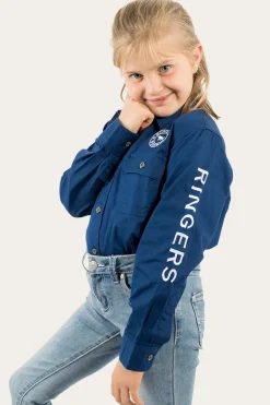 Jackaroo Kids Full Button Work Shirt - Navy/White