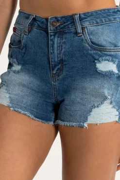 Jessie Womens Mid Rise Ripped Denim Short - True Blue