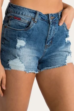 Jessie Womens Mid Rise Ripped Denim Short - True Blue