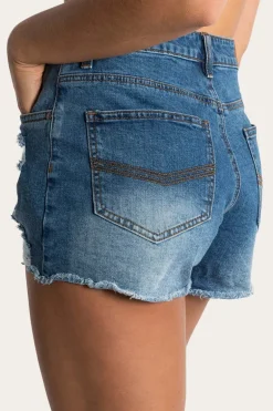 Jessie Womens Mid Rise Ripped Denim Short - True Blue