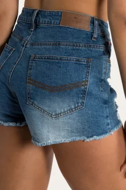 Jessie Womens Mid Rise Ripped Denim Short - True Blue