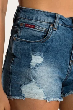Jessie Womens Mid Rise Ripped Denim Short - True Blue