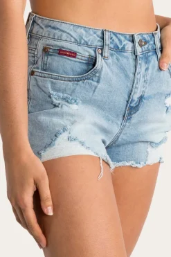 Jessie Womens Mid Rise Ripped Denim Short - Vintage Light Blue