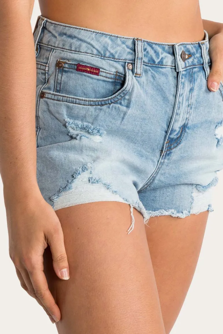 Jessie Womens Mid Rise Ripped Denim Short - Vintage Light Blue