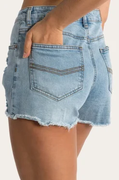 Jessie Womens Mid Rise Ripped Denim Short - Vintage Light Blue