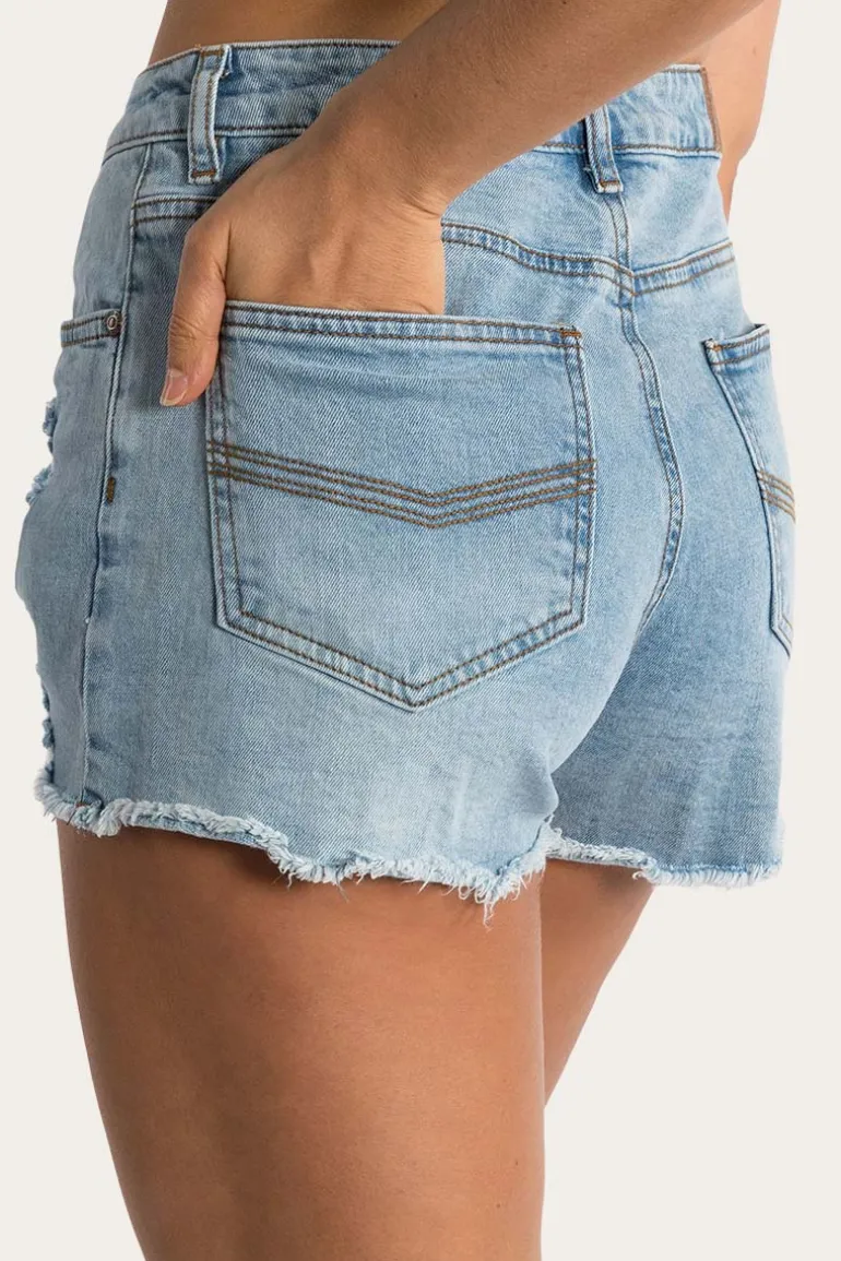Jessie Womens Mid Rise Ripped Denim Short - Vintage Light Blue