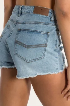 Jessie Womens Mid Rise Ripped Denim Short - Vintage Light Blue