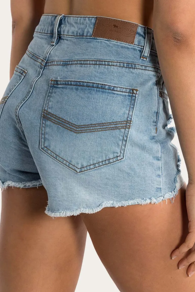 Jessie Womens Mid Rise Ripped Denim Short - Vintage Light Blue