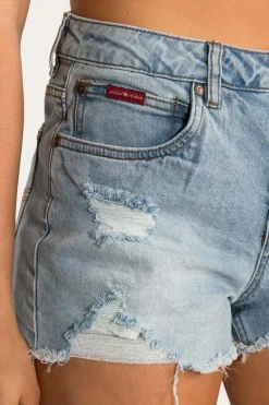 Jessie Womens Mid Rise Ripped Denim Short - Vintage Light Blue