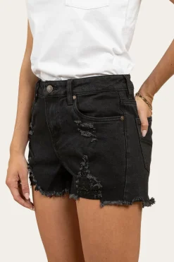 Jessie Womens Mid Rise Ripped Denim Short - Black