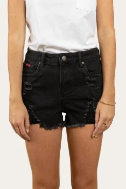 Jessie Womens Mid Rise Ripped Denim Short - Black