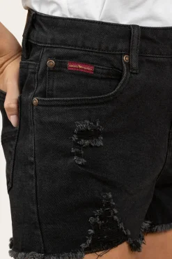 Jessie Womens Mid Rise Ripped Denim Short - Black