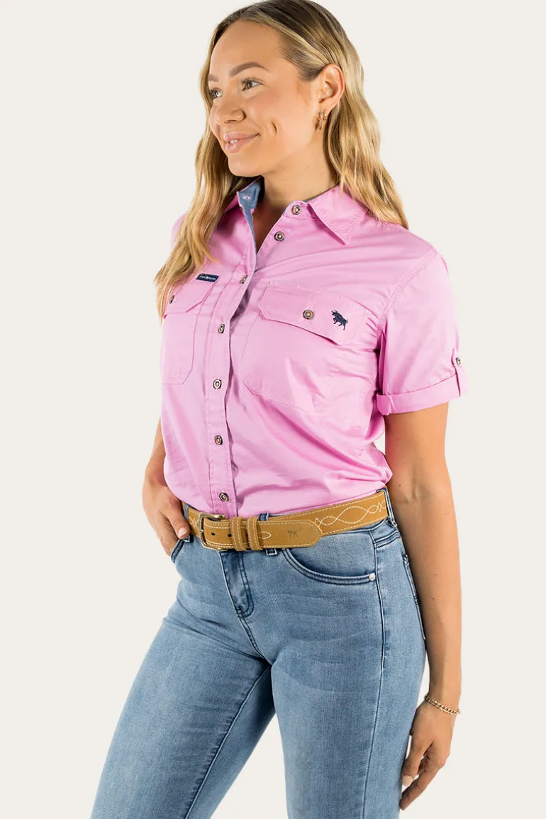 Jules Womens Full Button Short Sleeve Work Shirt - Pastel Pink