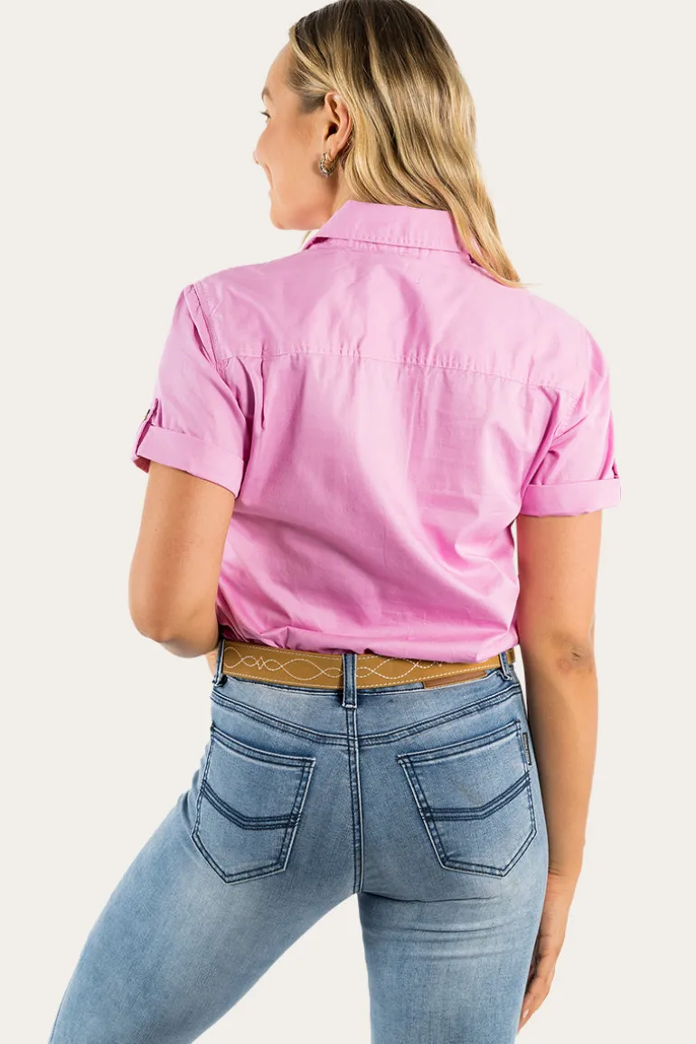 Jules Womens Full Button Short Sleeve Work Shirt - Pastel Pink