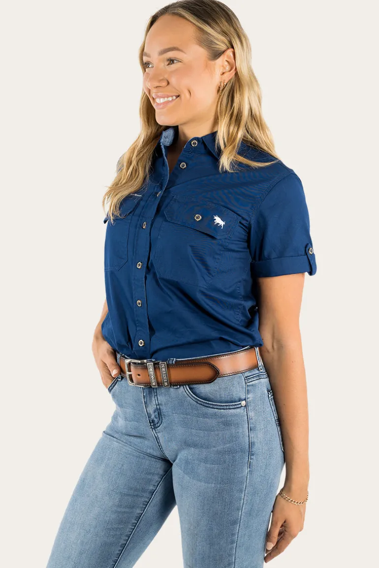 Jules Womens Full Button Short Sleeve Work Shirt - Navy