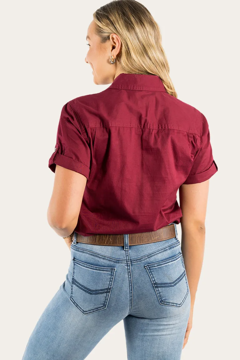 Jules Womens Half Button Short Sleeve Work Shirt - Burgundy