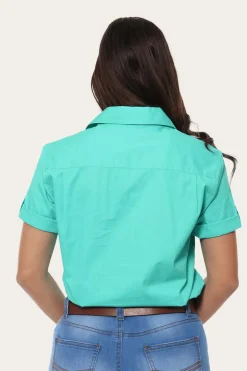 Jules Womens Half Button Short Sleeve Work Shirt - Mint