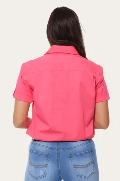 Jules Womens Half Button Short Sleeve Work Shirt - Melon