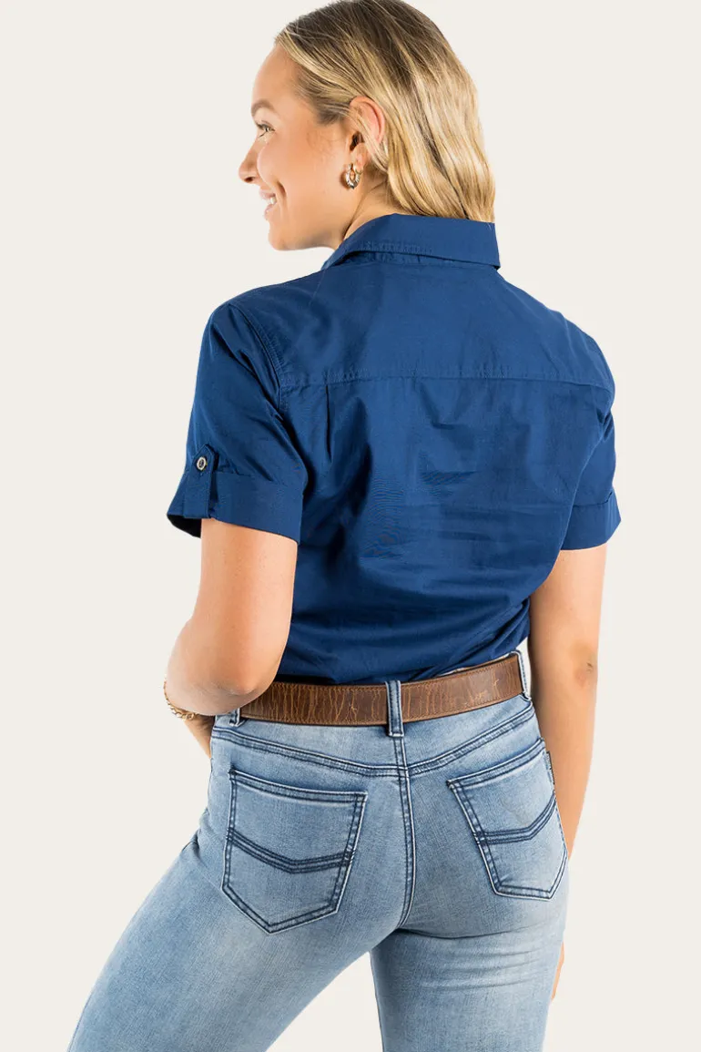 Jules Womens Half Button Short Sleeve Work Shirt - Navy