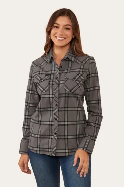 Junee Womens Flanno Semi Fitted Shirt - Charcoal/Black