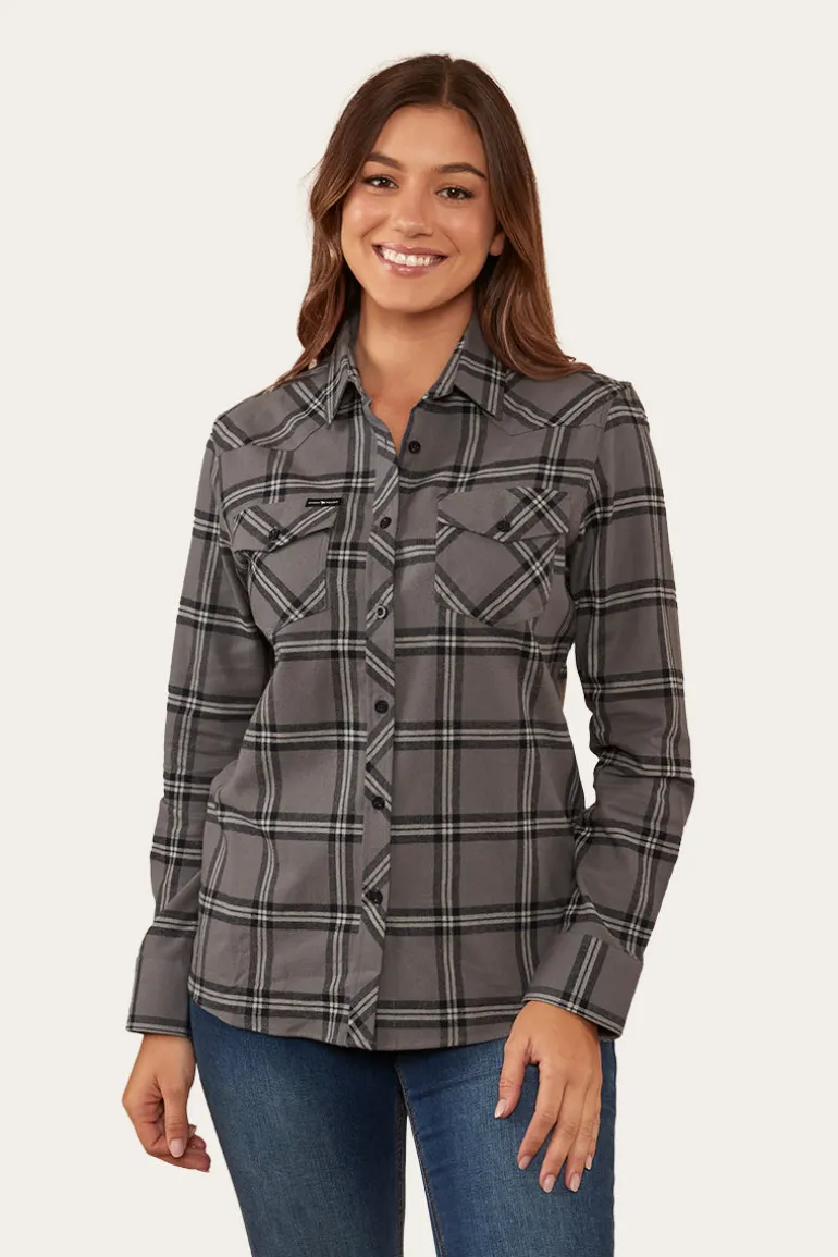 Junee Womens Flanno Semi Fitted Shirt - Charcoal/Black