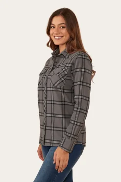 Junee Womens Flanno Semi Fitted Shirt - Charcoal/Black