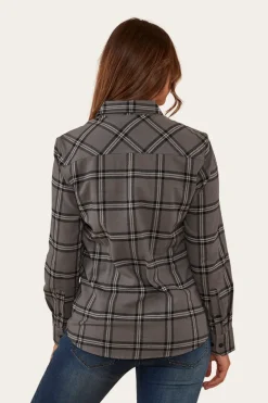 Junee Womens Flanno Semi Fitted Shirt - Charcoal/Black