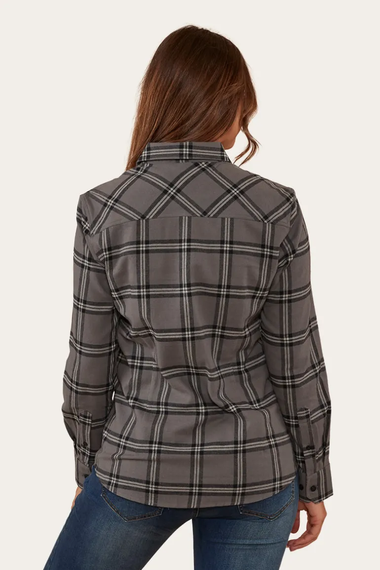 Junee Womens Flanno Semi Fitted Shirt - Charcoal/Black