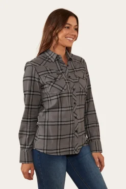 Junee Womens Flanno Semi Fitted Shirt - Charcoal/Black