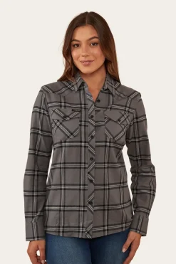Junee Womens Flanno Semi Fitted Shirt - Charcoal/Black