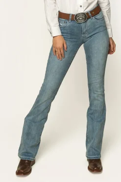 Katherine Cowgirl Womens Mid-Rise Bootleg Jeans - Light Blue