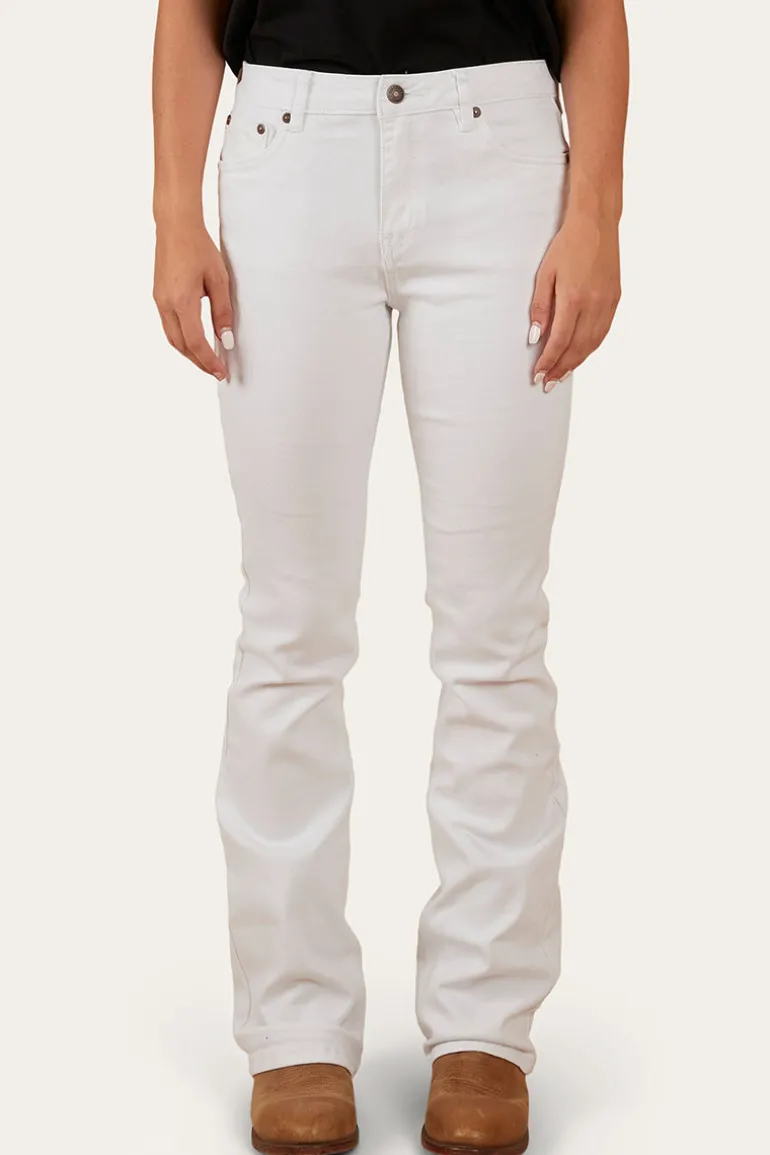 Katherine Womens Mid-Rise Bootleg Jeans - White