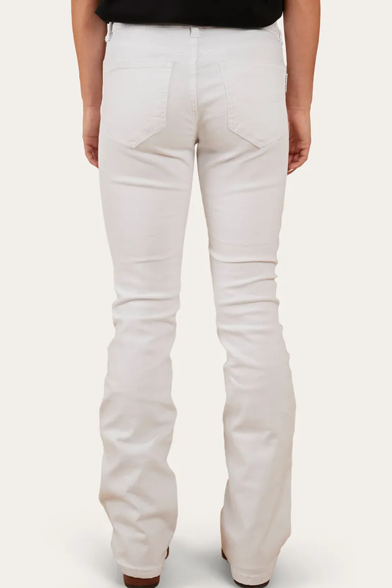 Katherine Womens Mid-Rise Bootleg Jeans - White