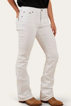 Katherine Womens Mid-Rise Bootleg Jeans - White