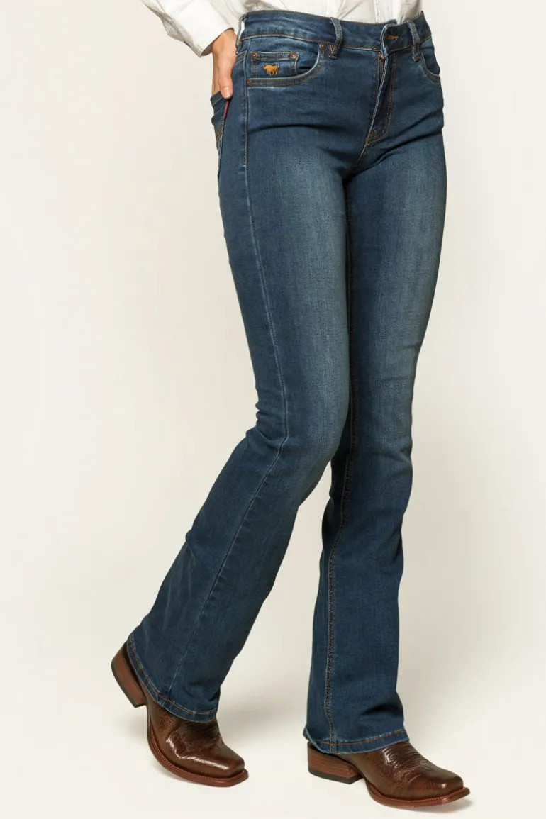 Katherine Womens Mid-Rise Bootleg Jeans - Classic Blue