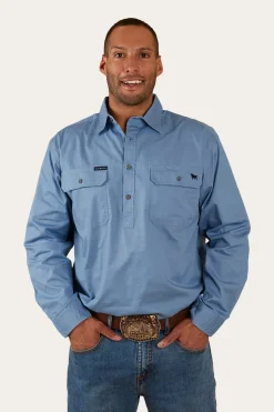 King River Half Button Work Shirt - Denim Blue