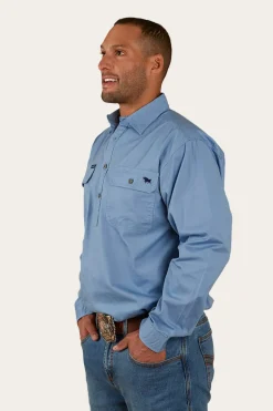 King River Half Button Work Shirt - Denim Blue