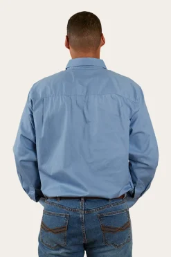 King River Half Button Work Shirt - Denim Blue
