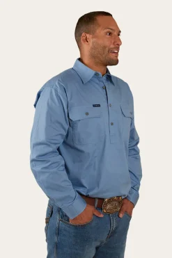 King River Half Button Work Shirt - Denim Blue