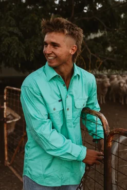 King River Half Button Work Shirt - Mint