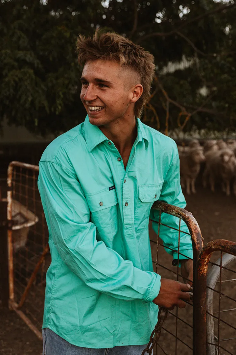 King River Half Button Work Shirt - Mint