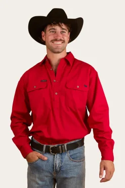 King River Half Button Work Shirt - Red