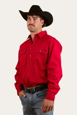 King River Half Button Work Shirt - Red