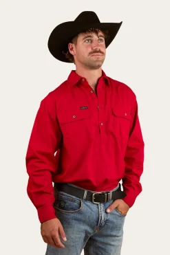 King River Half Button Work Shirt - Red