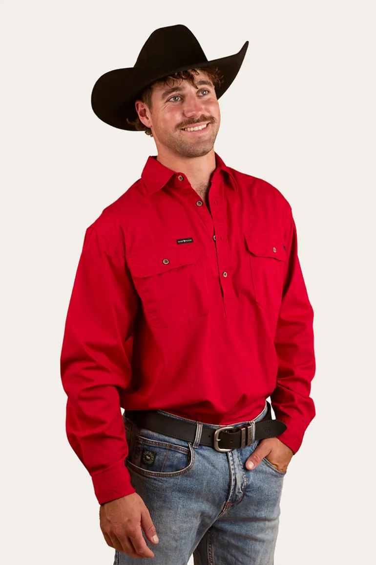King River Half Button Work Shirt - Red