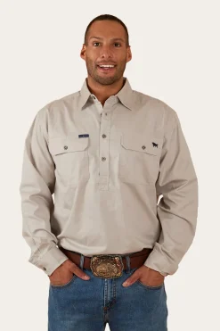 King River Half Button Work Shirt - Beige