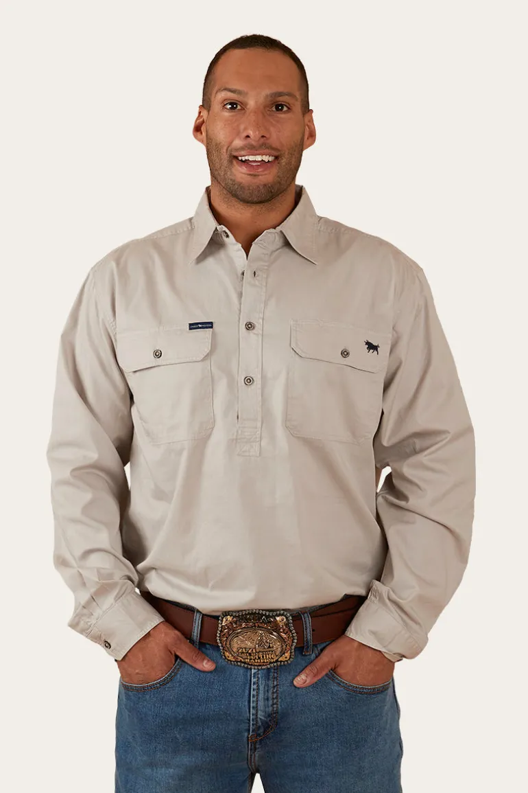 King River Half Button Work Shirt - Beige